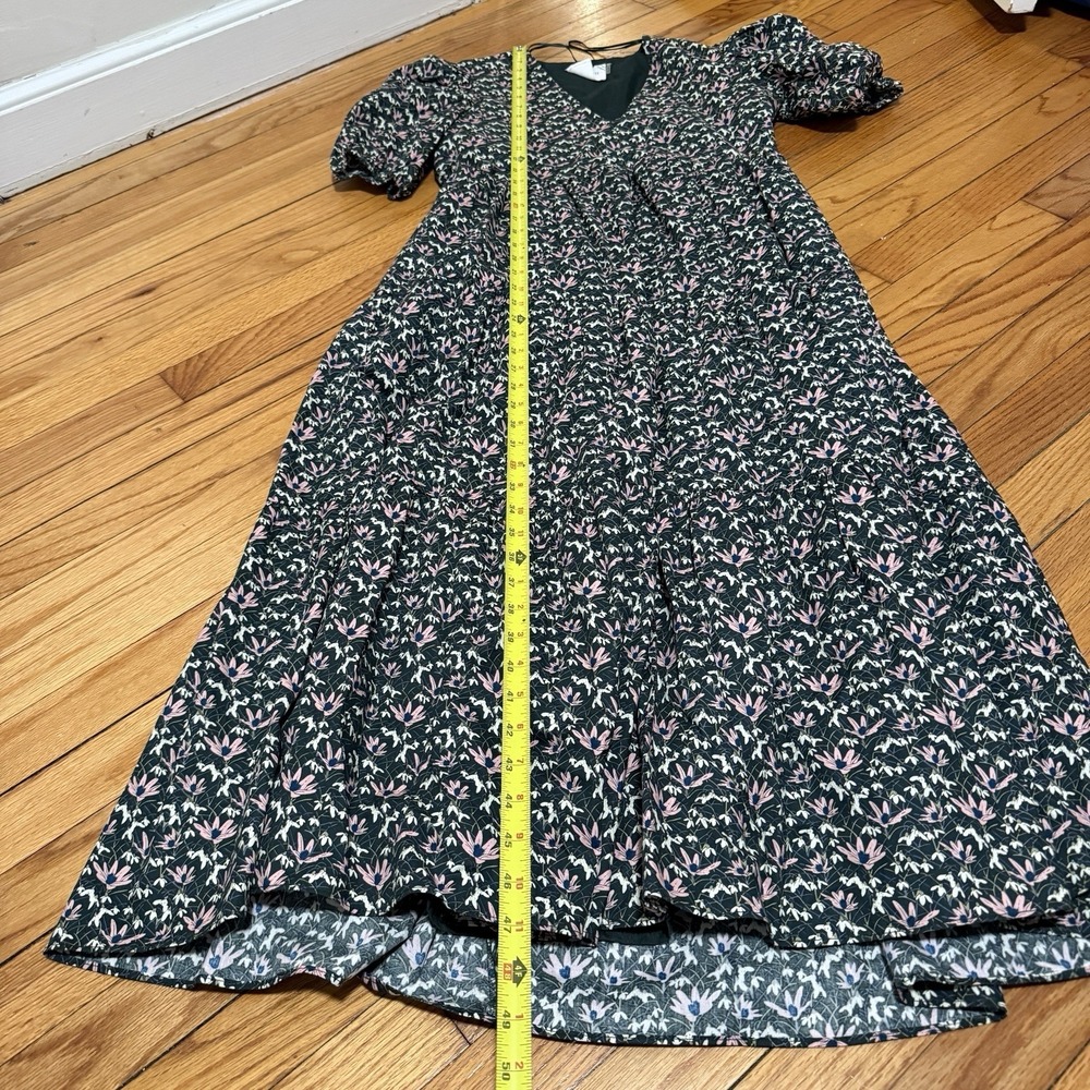 Hyacinth House Tuckernuck Green Floral Tiered Midi‎ Dress Puff Sleeve V-Neck XS - Picture 9 of 10